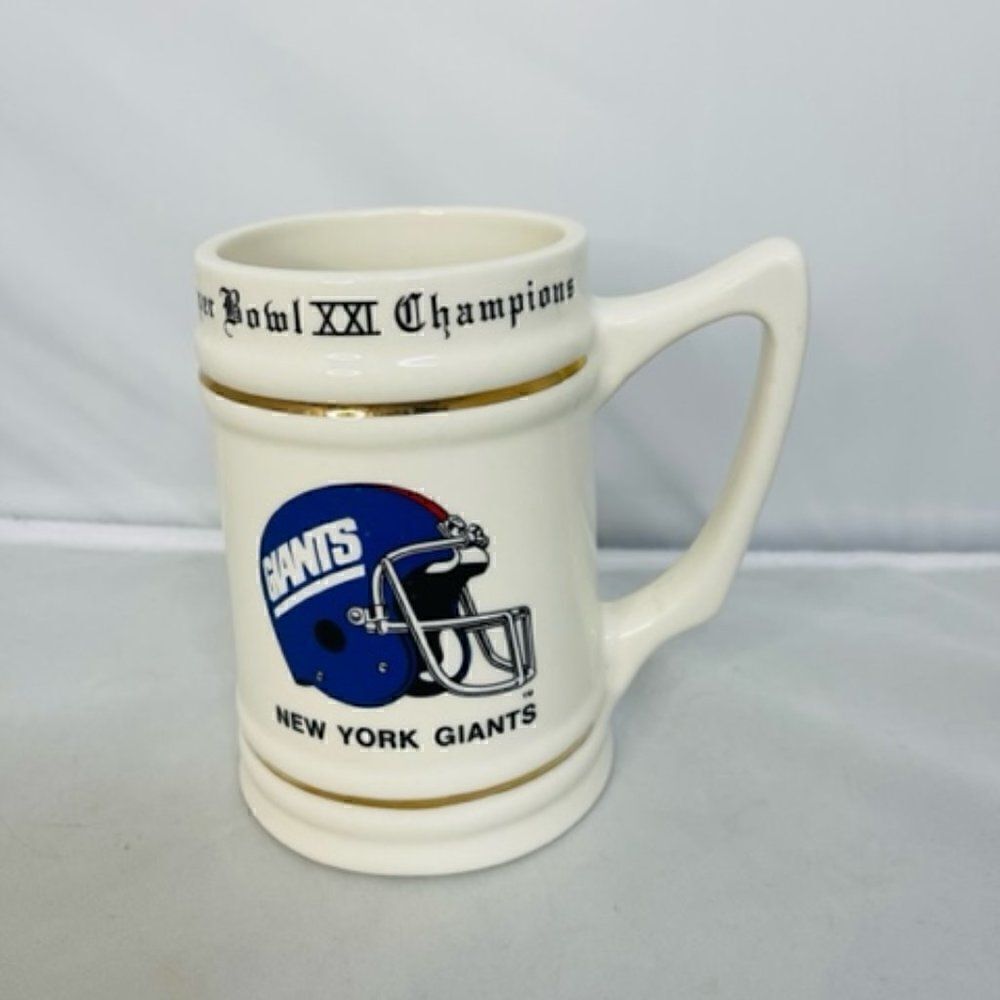 New York Giants NFC Super Bowl 21 XXI Champions Stein Beer Mug White 1986 Very G